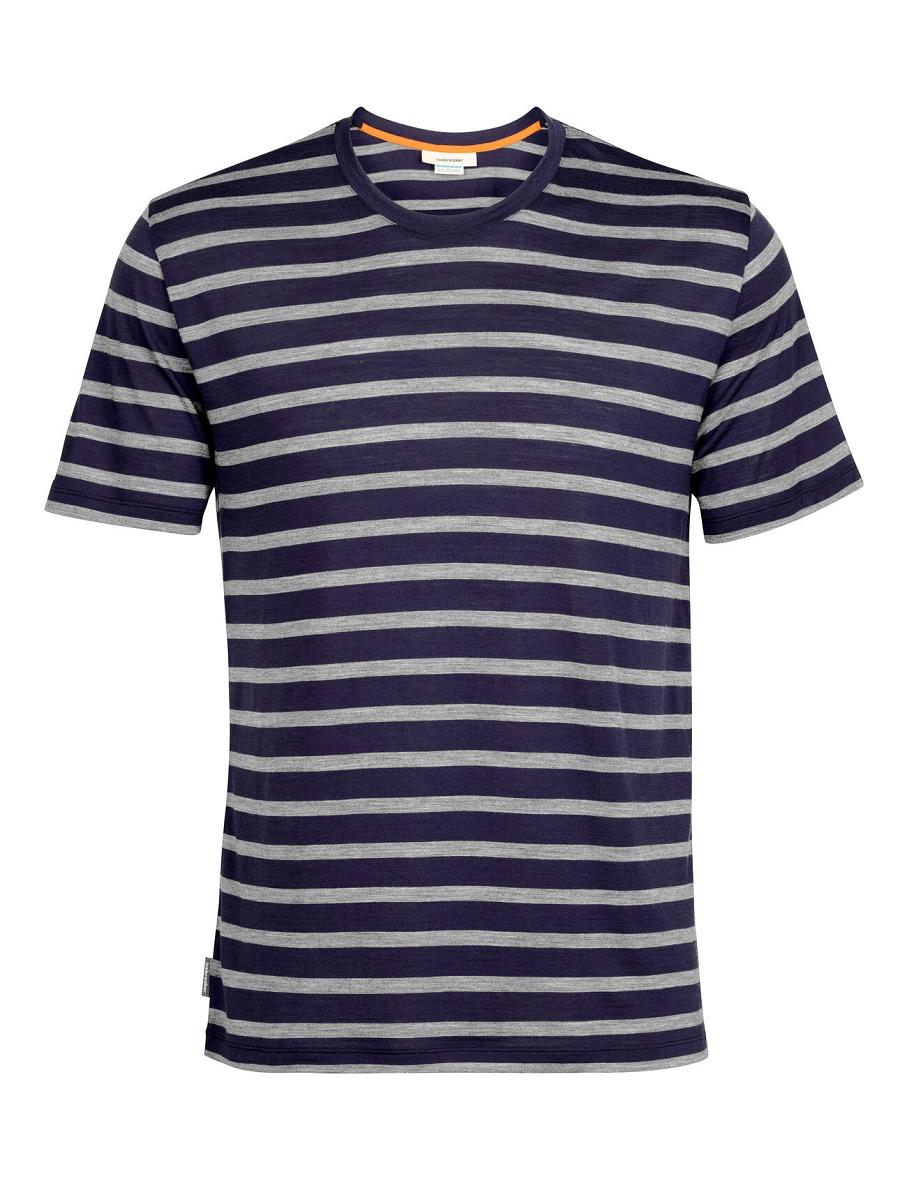 Midnight Navy / Gritstone Heather Men's Icebreaker Merino Drayden Short Sleeve Stripe T Shirts | USA 1184WNBY